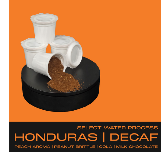 NEW SCHOOL DECAF KCUPS | PEACH (AROMA), PEANUT BRITTLE, COLA, MILK CHOCOLATE | Select Water Process | HONDURAS
